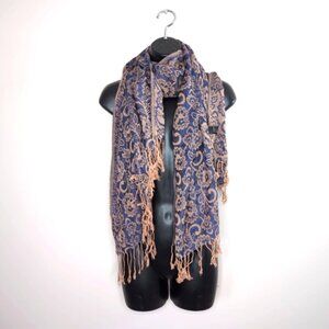 Pashmina Silk Boho French Rococo Inspired Floral Toile Tapestry Fringe Scarf